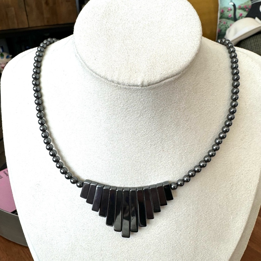 Hematite Beaded Necklace with Deco Detailing